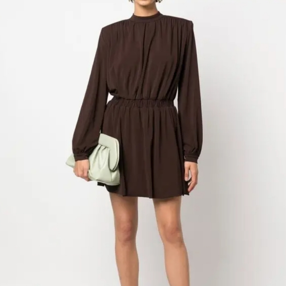 Federica Tosi Chocolate Brown Gathered Detail Classic Chic Mini Dress